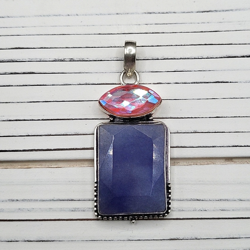 Simulated Sapphire & Fire Topaz Pendant